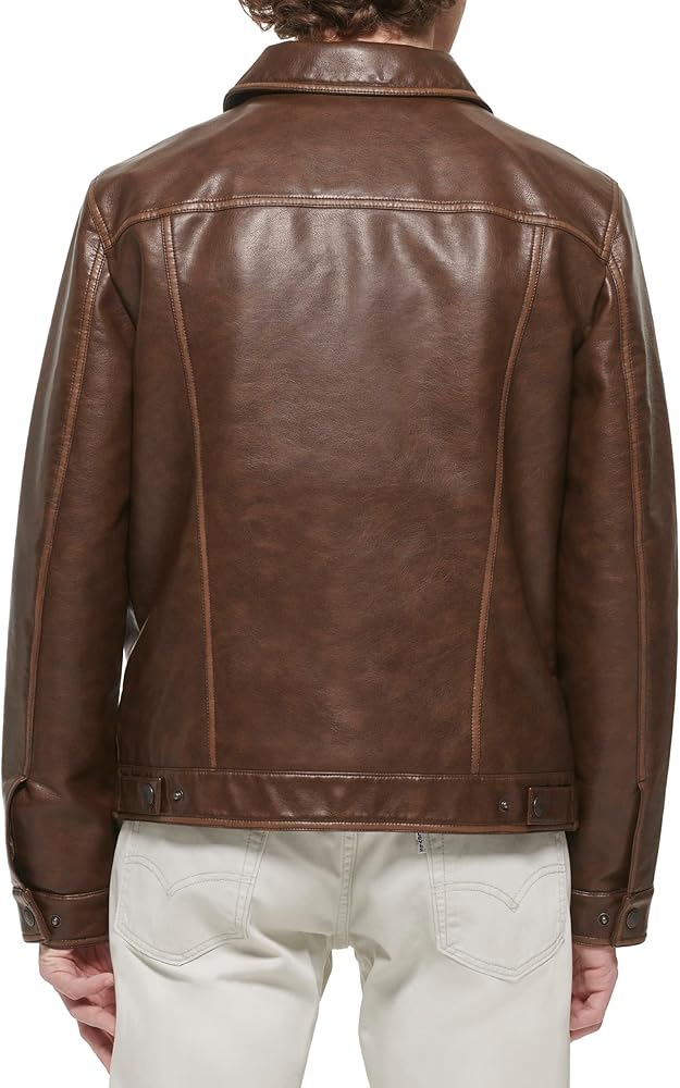 Levi's Men's Faux Leather Classic Trucker Jacket, Grainy Cow Brown